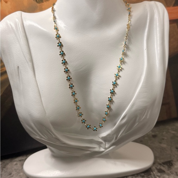 Gold and Blue Floral Necklace - Picture 8 of 8